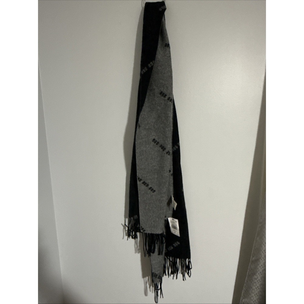 Ugg Scarf Wool blend Logo Black Gray Rectangle Wrap NWT $138